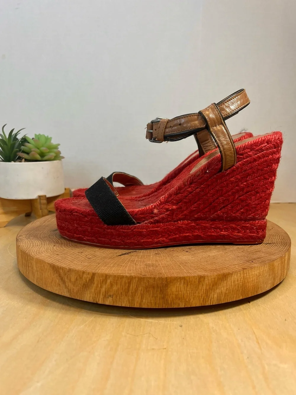 Marc by Marc Jacobs Colorblock Wedge Espadrilles - Red/Black - Size 39